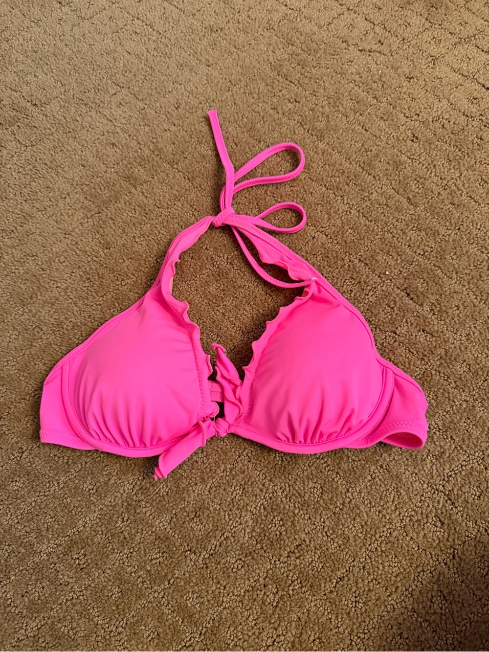 Victoria’s Secret pink ruffle underwire halter bikini top size 34B